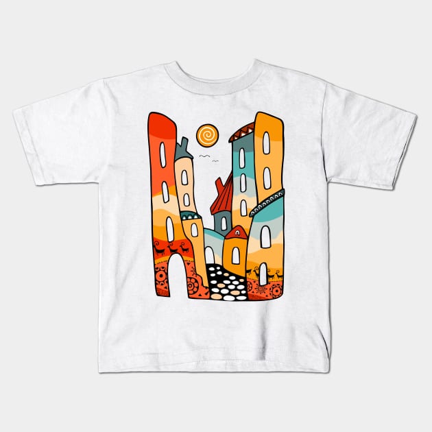 Summer landscape Kids T-Shirt by Frenzy Fox